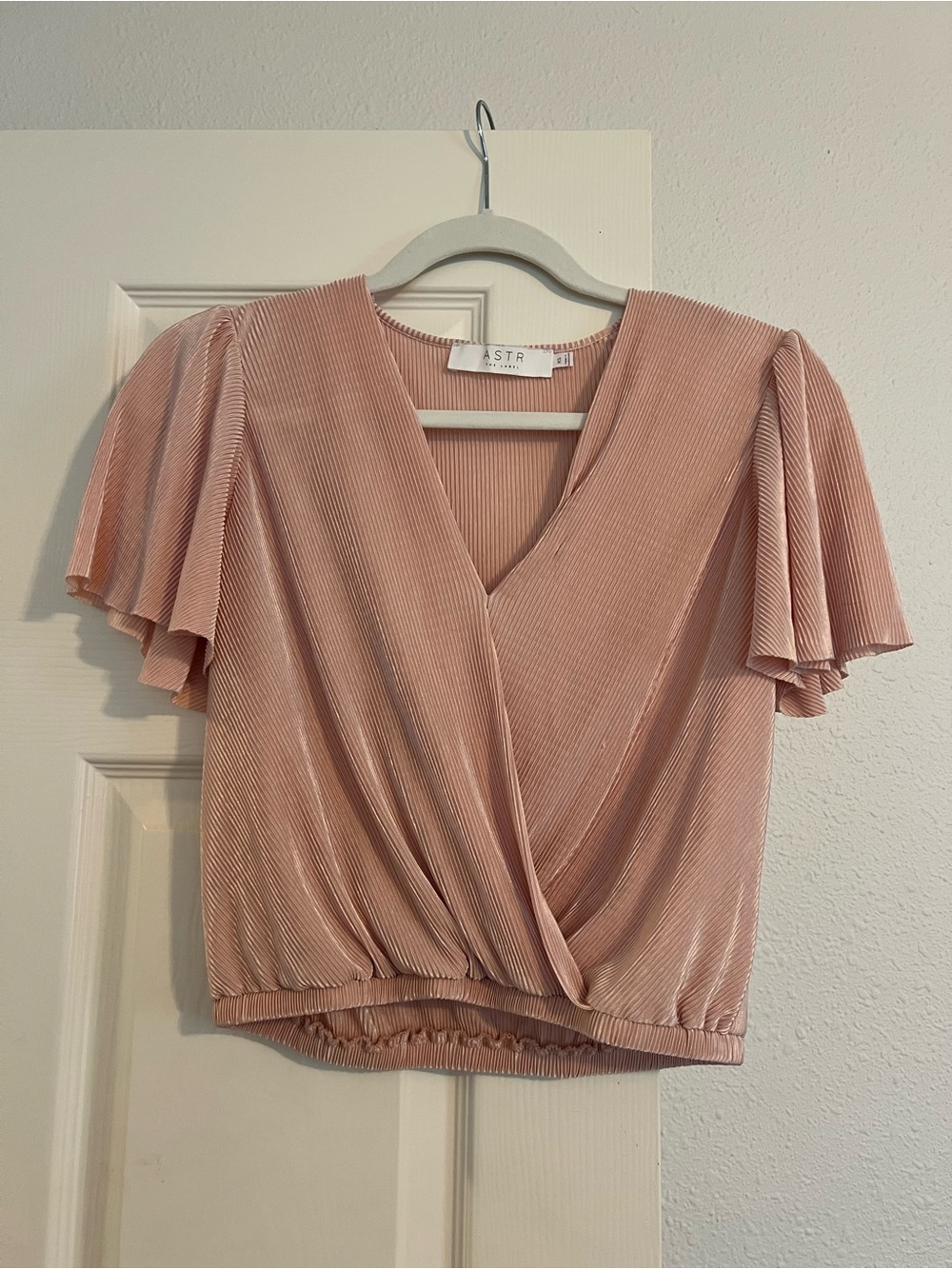 Astr Blush Pink Pleated Wrap Crop Top